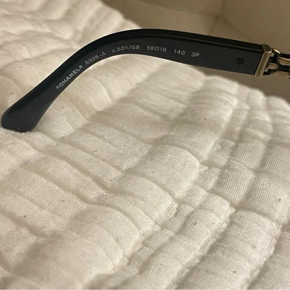 CHANEL Women's Glasses with Black Frame and Gold Detailing - Picture 4 of 5